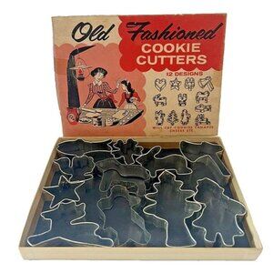 Vintage Old Fashioned Metal Cookie Cheese Canapés Cutters 11 Shapes Original Box